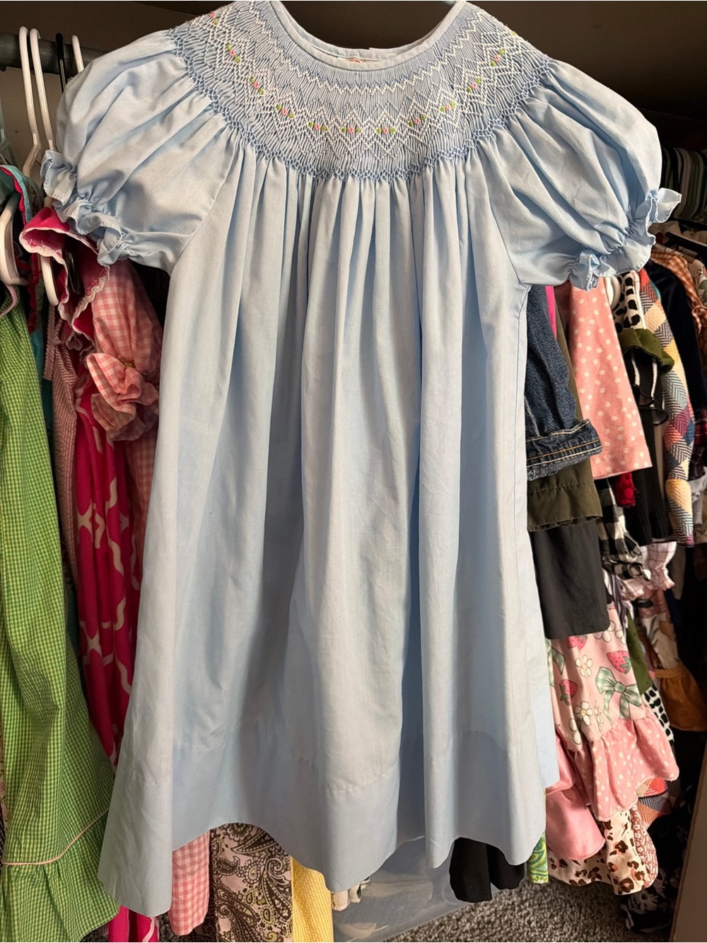 Light Blue Smocked Puff Sleeve Dress